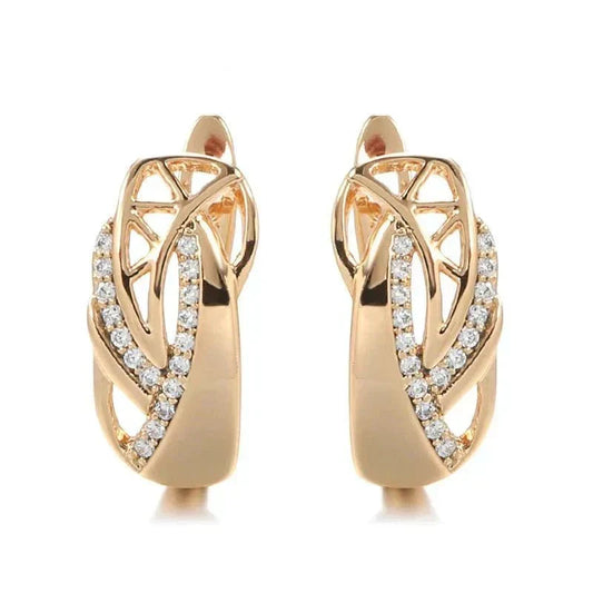 585 Rose Gold Color Earrings for Women Micro-Wax Inlay Natural Zircon