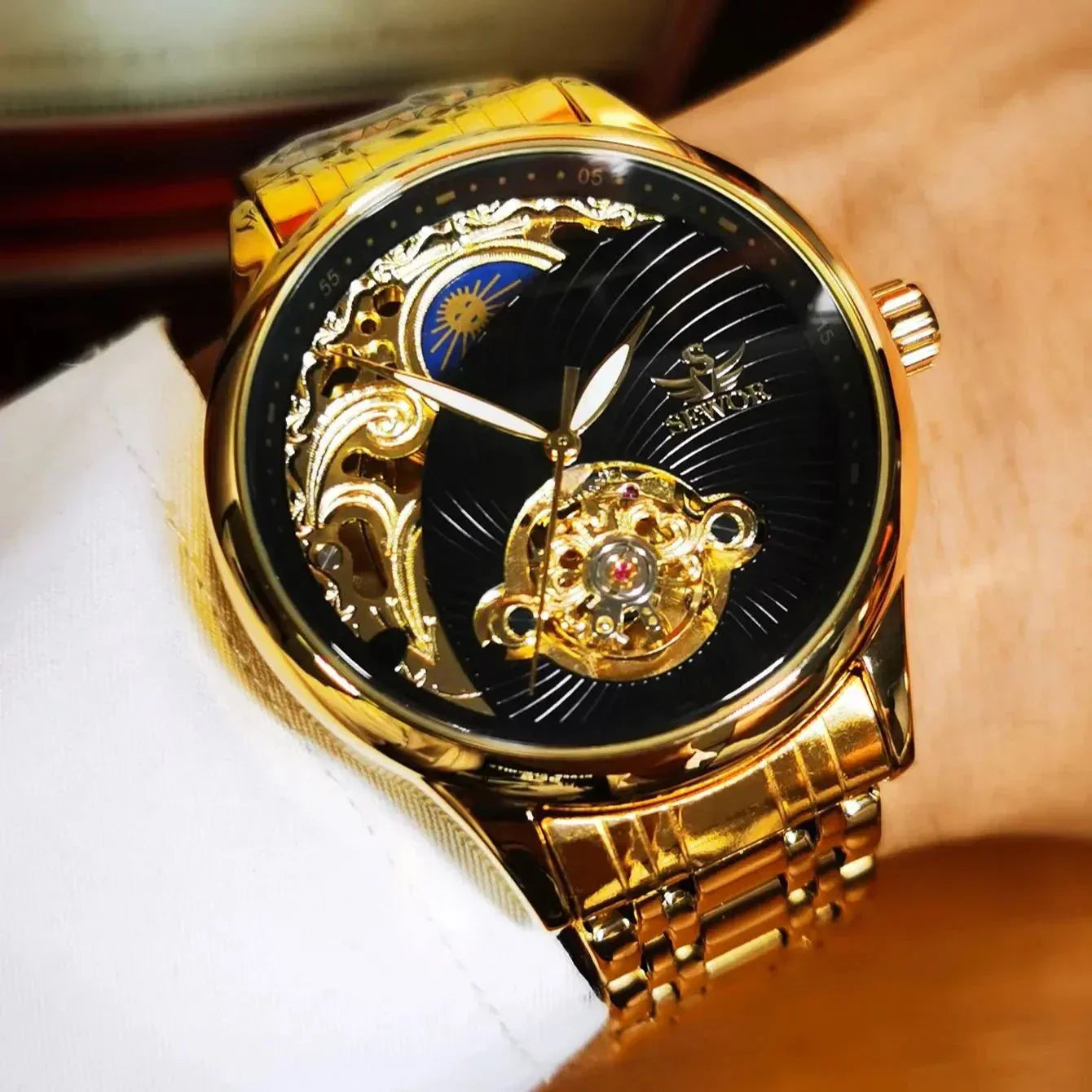 Gold Skeleton Mens Watch