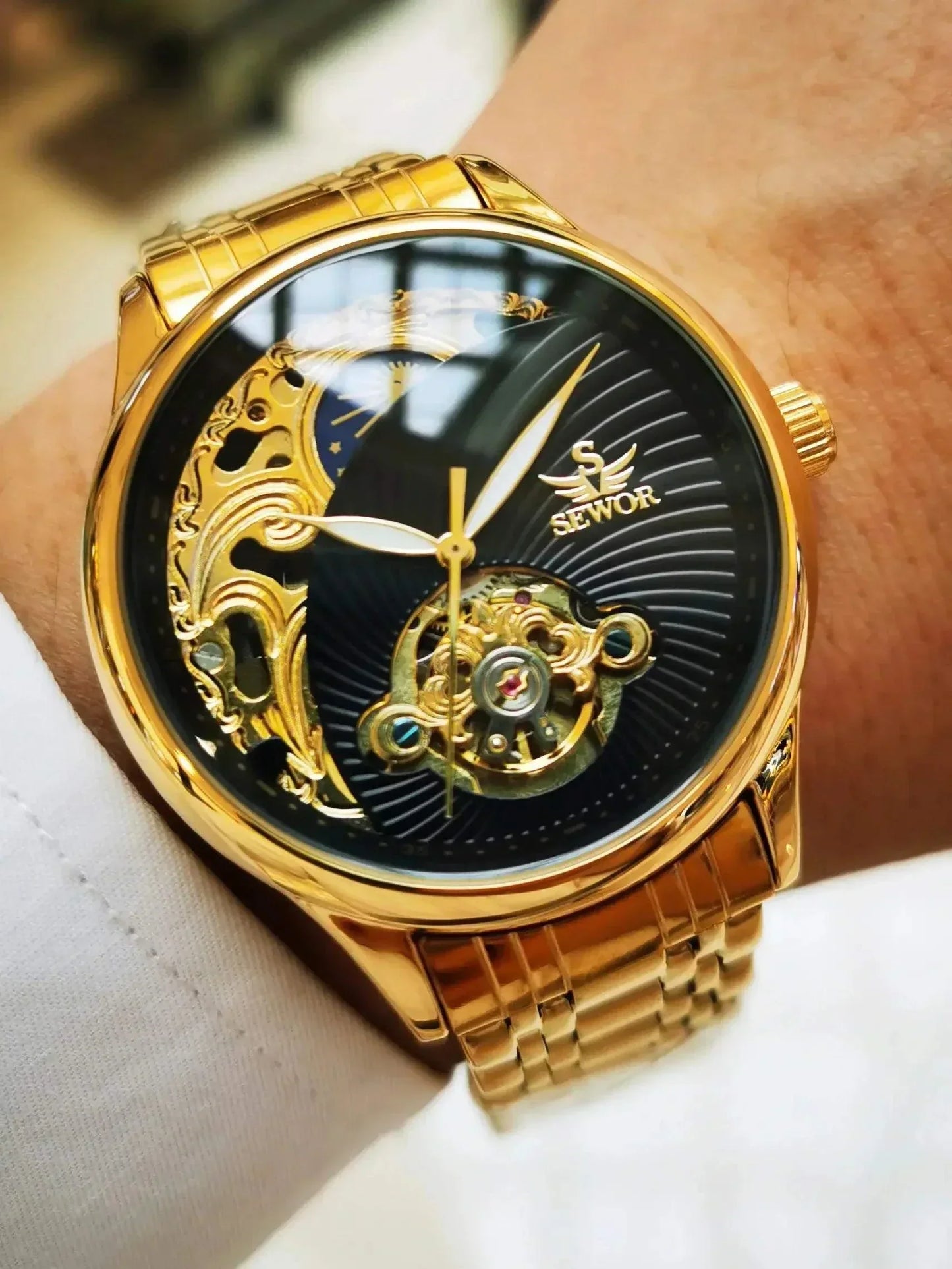 Gold Skeleton Mens Watch