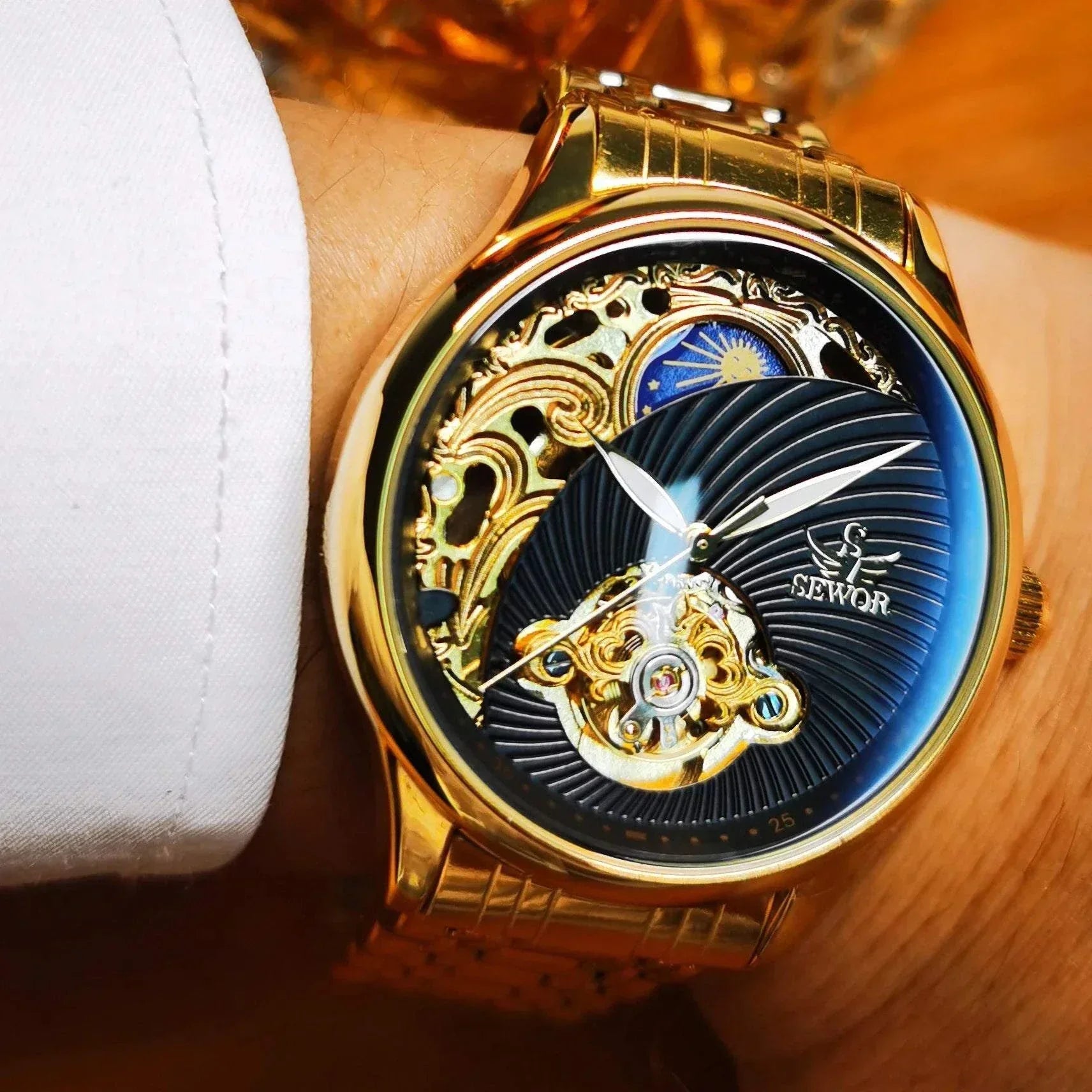 Gold Skeleton Mens Watch