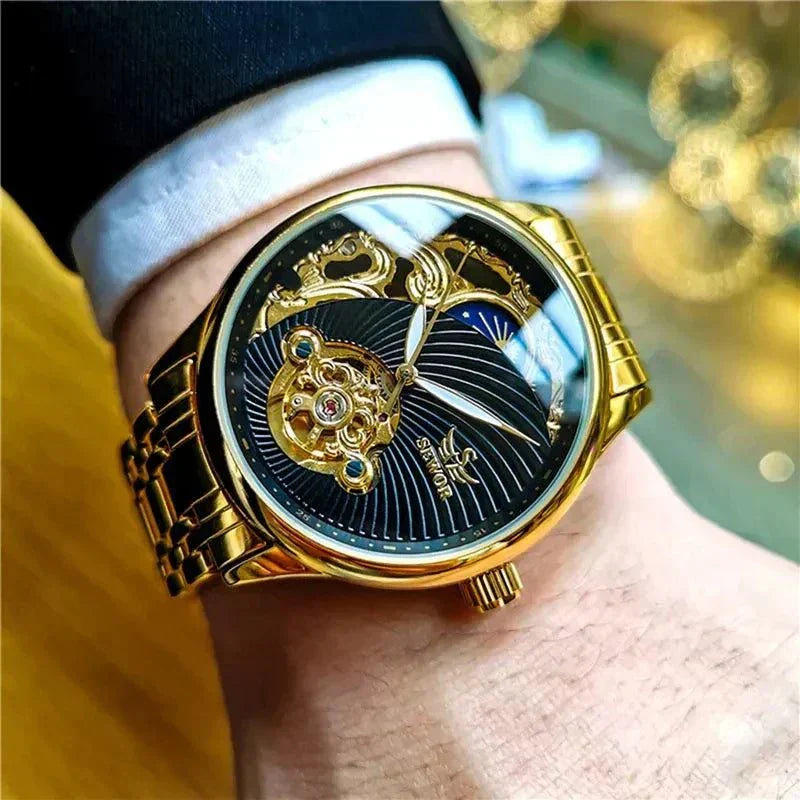 Gold Skeleton Mens Watch